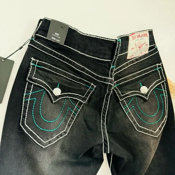 NEW TRUE RELIGION MENS Black White Ricky Relaxed Straight Leg Denim Jeans 30